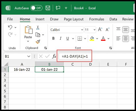 get month start date in excel