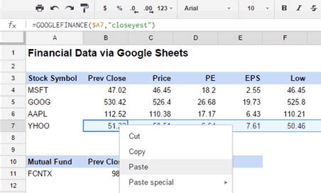 get stock quotes in google sheets