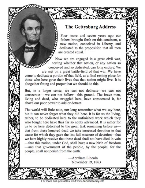 gettysburg address speech text printable