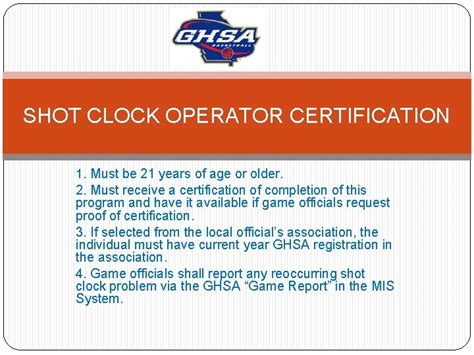 Ghsa Basketball Shot Clock Certification