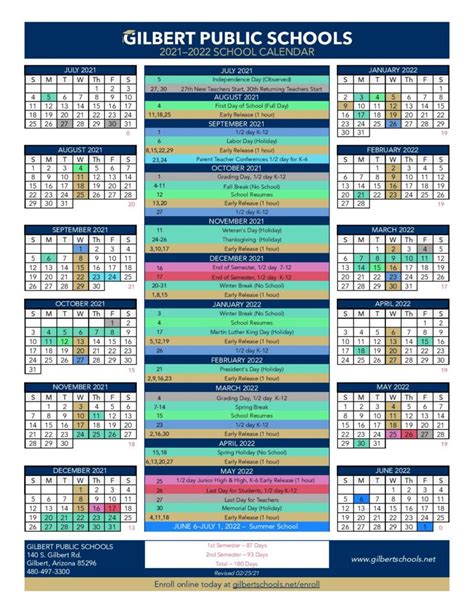 gilbert school calendar 2022