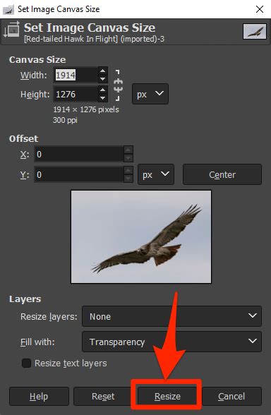gimp change canvas size to image