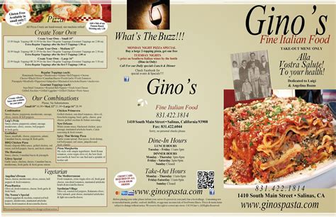 Gino's Pizza Conisbrough Menu