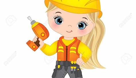 A Cartoon Illustration Of A Girl Construction Worker Standing