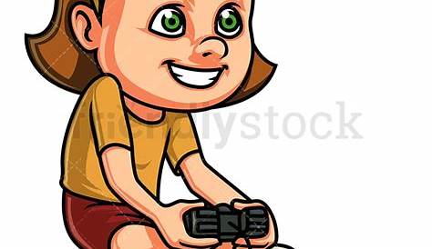 Little Girl Playing Video Games Cartoon Clipart Vector Friendlystock