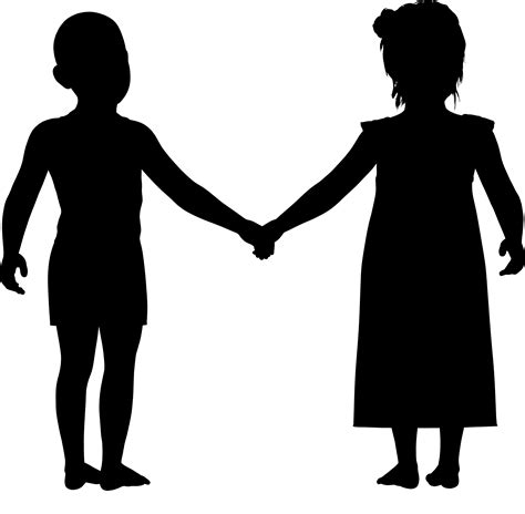 girl and boy holding hands silhouette