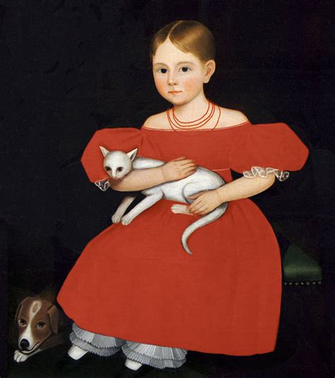 girl in red dress with cat and dog