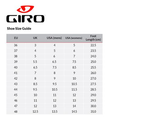 giro cycling shoes sizing