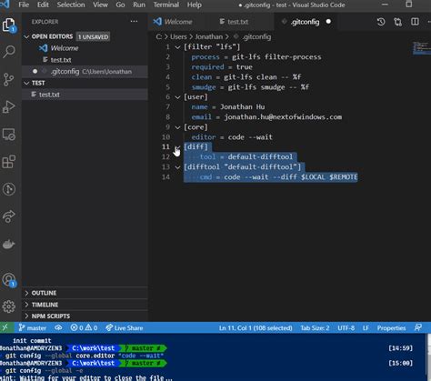 git use visual studio code as default editor