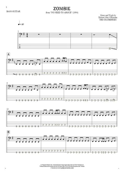 Zombie Tablature for guitar guitar 1 part PlayYourNotes