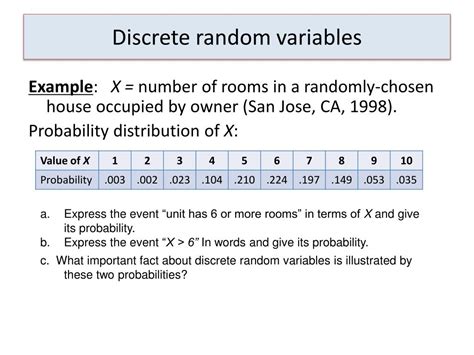 give 5 examples of discrete random variables