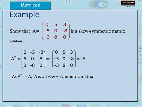 give an example of 3x3 skew symmetric matrix