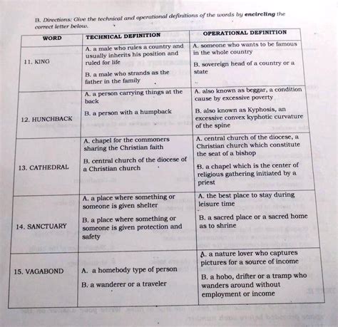 give at least 5 examples of words with technical and operational definitions