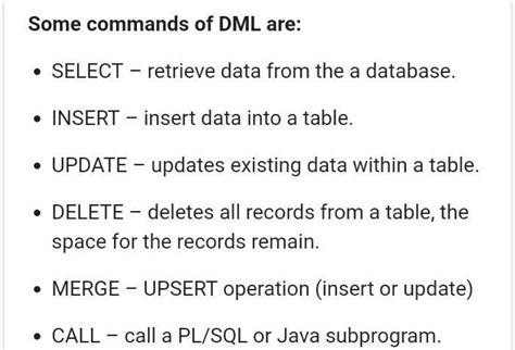 give example of dml commands