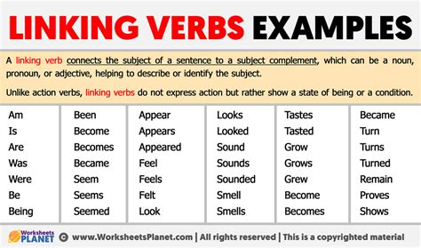 give me an example of a linking verb