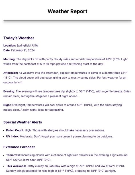 give me an example of weather report