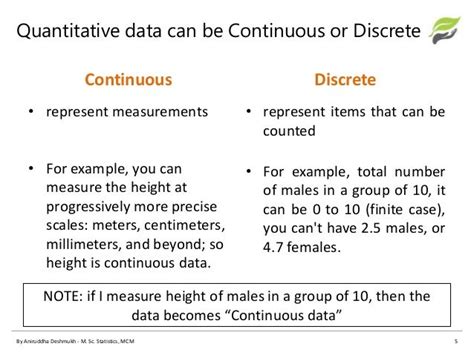 give one example of discrete and continuous quantitative data