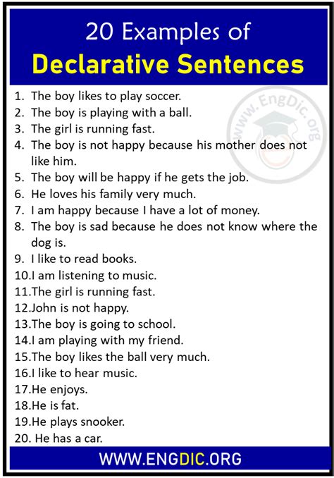 give two examples of declarative sentence