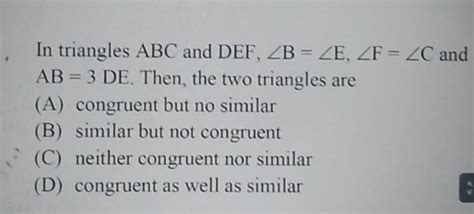 Given Triangles Abc And Def Which Statement Explains A Way To Determine