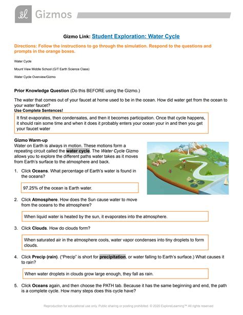 Cool Gizmo Answer Key Activity Water Cycle Gizmo Answers Ideas