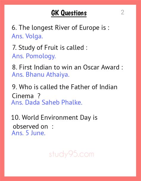 gk questions for class third to fifth
