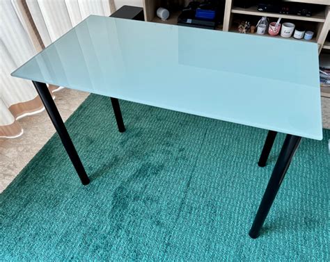 GLASHOLM / ODDVALD Table, glass, patterned black, 148x73 cm