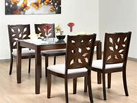 Dream Furniture Modern Teak Wood 4 Seater Glass Top Luxury Dining Table