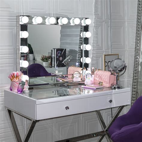 Crystalline White Glass Mirrored 7 Drawer Bedroom Dressing Vanity Table