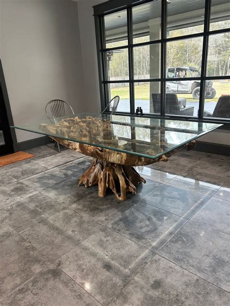 Glass Top Teak Dining Table