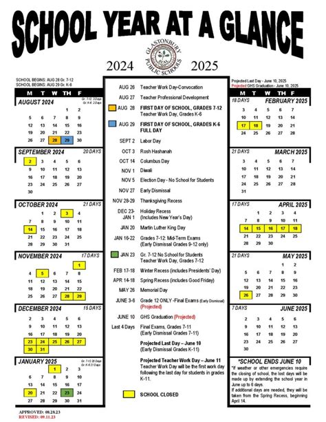 glastonbury school calendar 2025
