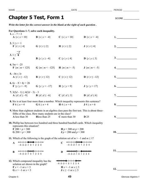 Glencoe Algebra 1 Answer Key Chapter 5