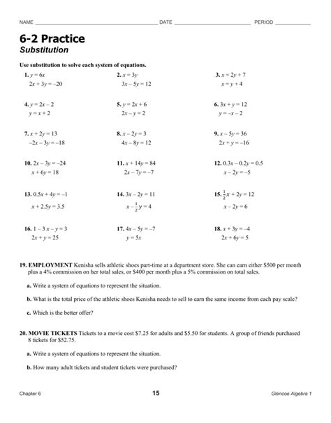 Glencoe Algebra 1 Answer Key Chapter 6