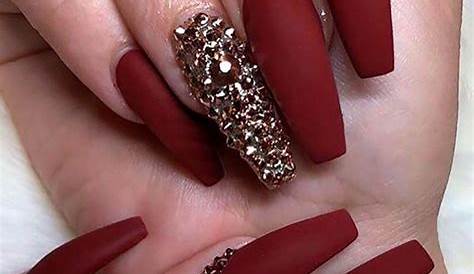 Fall acrylic nails, coffin shaped sparkly maroon Maroon
