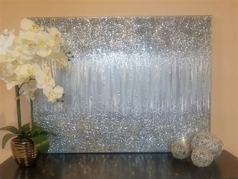 Silver and Gray Waterfall Glitter Art Etsy Glitter wall art