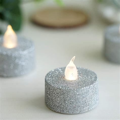 Glitter Led Candles Silver
