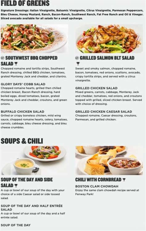 Glory Days Menu With Prices