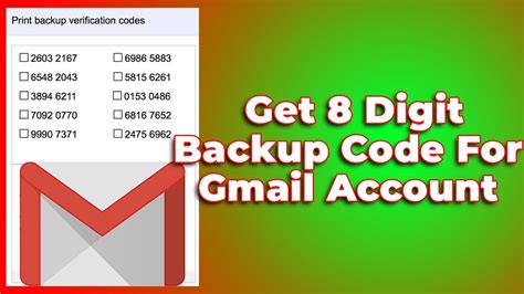 gmail account 8 digit backup code