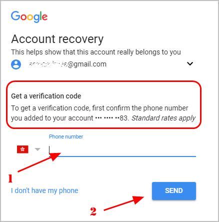 gmail forgot password verification code on mobile phone