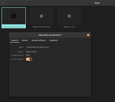Gnome Boxes 3D Acceleration