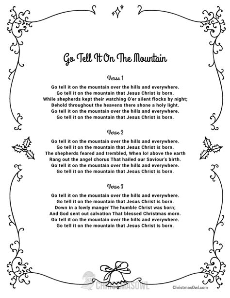 Go Tell It On The Mountain Hymn Lyrics Sheet Music Art Etsy