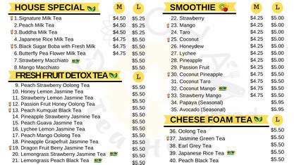 Gocha Tea House Menu
