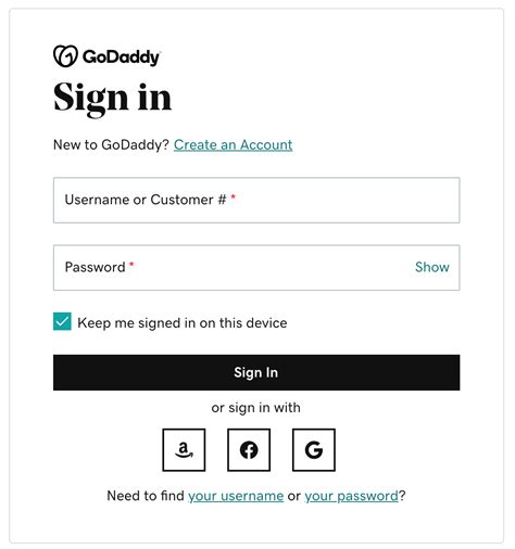 godaddy reset password page