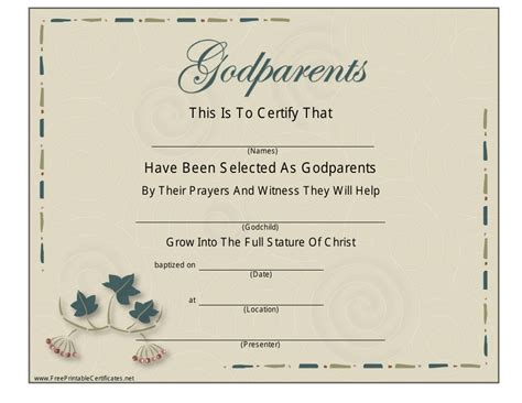 Godparents Certificate Template, 11x8.5 Baptism Certificate Download