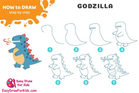 Easy How to Draw Godzilla Tutorial and Godzilla Coloring Page