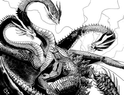 godzilla vs king ghidorah drawing