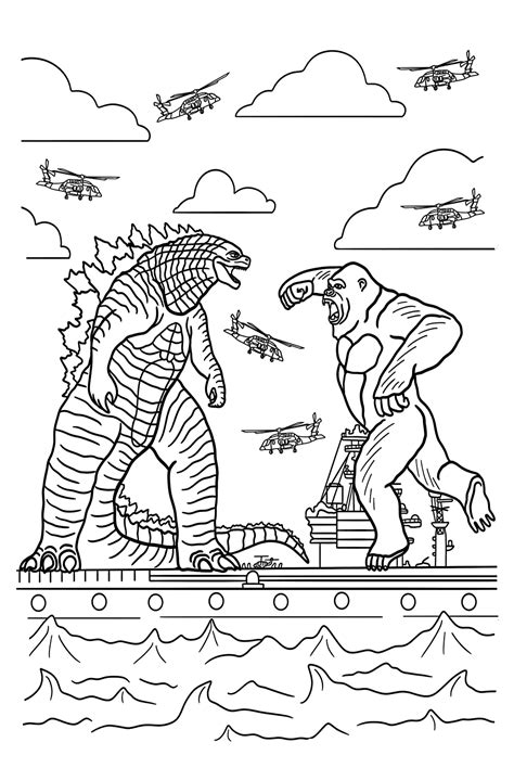 godzilla vs kong coloring pages for kids