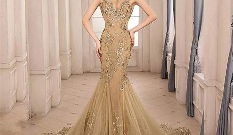 Gold Applique Prom Dress Mermaid Two Piece Light Satin Lace
