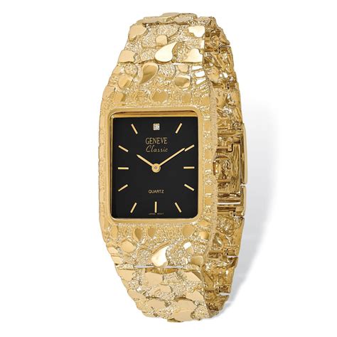 14k Gold 16mm Tappering to 5mm Ladies Nugget Watch