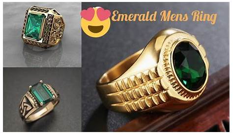 Gold Ring Design For Male With Green Stone Emerald In Mens SOLID 10K Yellow Gemstone