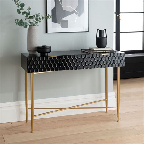 gold and black marble console table